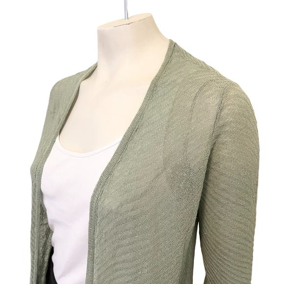 EILEEN FISHER Hemp Blend Textured Knit Long Open Cardigan in Sage Green SZ XS - Picture 3 of 10